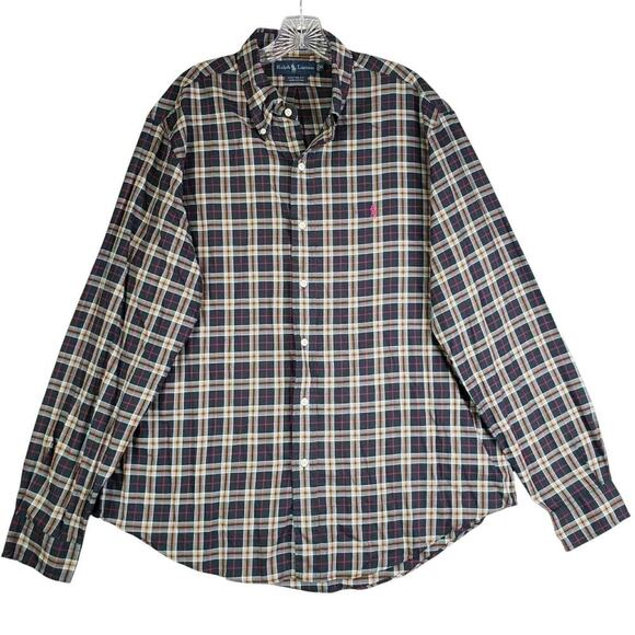 Polo Ralph Lauren Oxford Shirt Mens Size XL Black Multicolor Plaid Button Down - Picture 2 of 9
